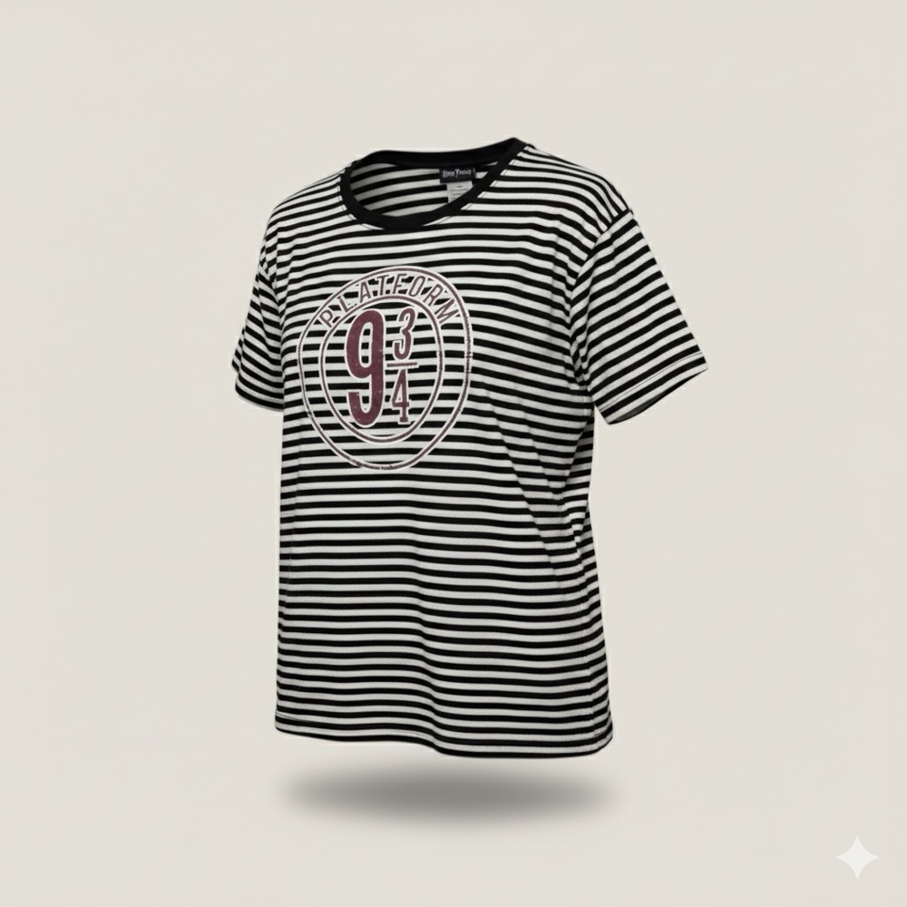 Warner Bros. Harry Potter platform 9 3/4 Black and White Striped Tee size large